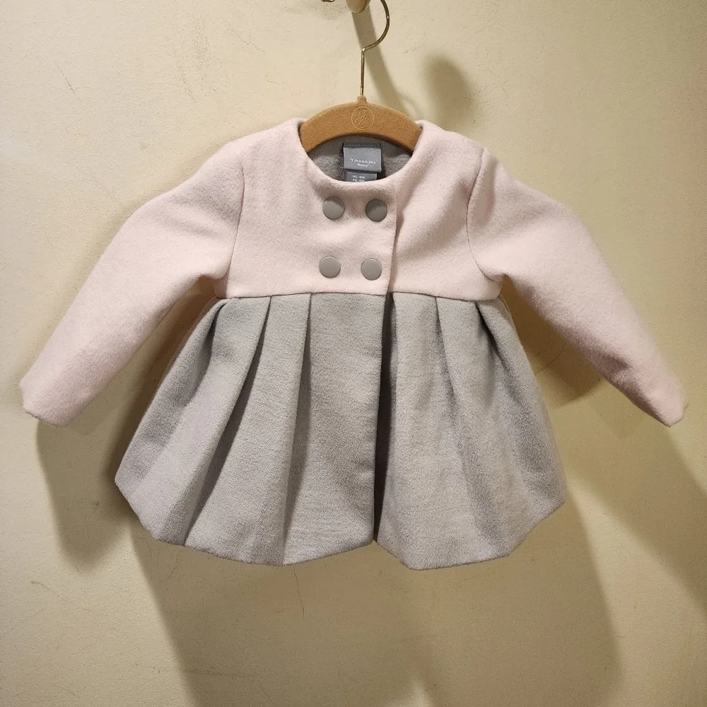 TAHARI baby Girl pink and gray Pea Coat Jacket size 12M